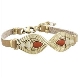 Lucky Brand Gold Tone Colored Stone Tan Leather Bracelet